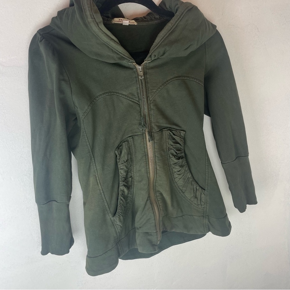 Olive Green Women's Zip Hoodie Sweatshirt - Picture 8 of 16